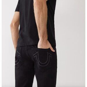 True Religion Mens Geno Relaxed Slim Fit No Flap Jeans Size 34x30 Black AN EXC